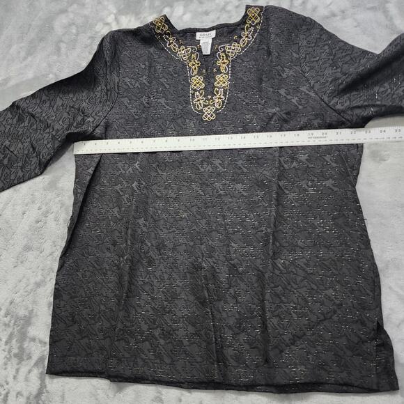 Vintage Graff Beaded Embroidered Tie Rope Belted Tunic Top Size L Black Gold - Picture 10 of 12